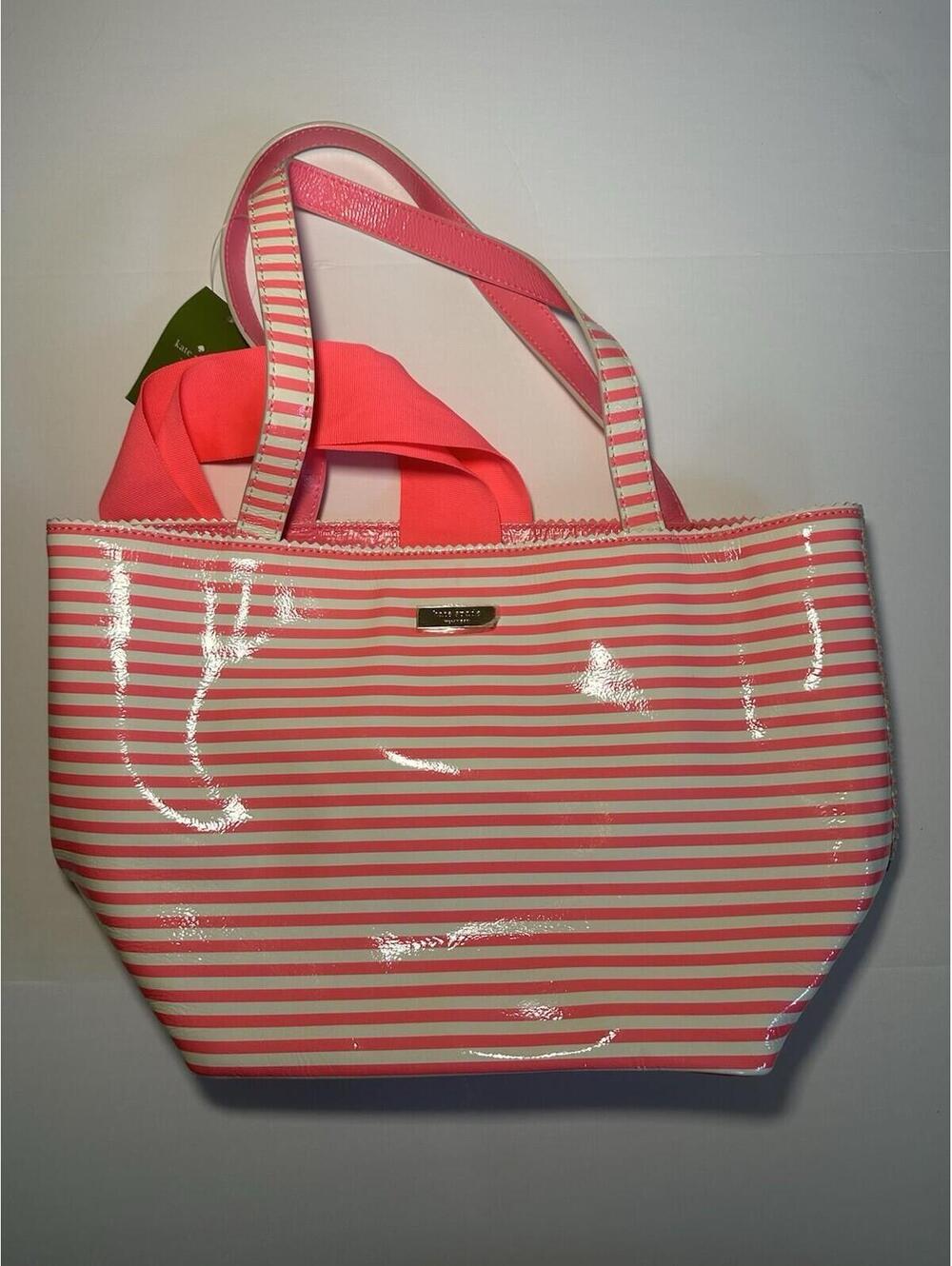 Kate Spade New York NWT Ocean Drive Stripe Hot Pink & White Tote Bag Retail $225